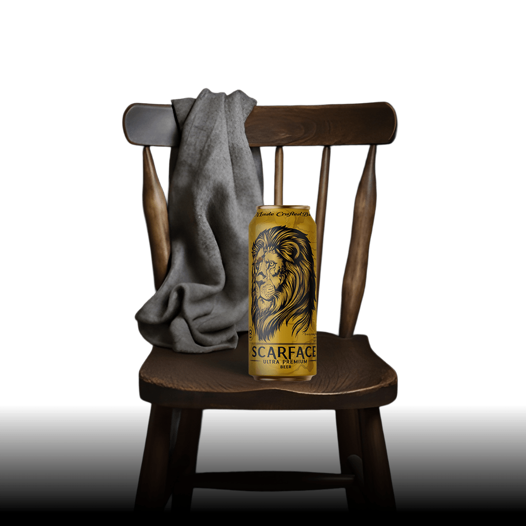 Strong beer bottle with rich golden color, thick foam head, and chilled condensation droplets on glass, showcasing bold flavor and high alcohol content.