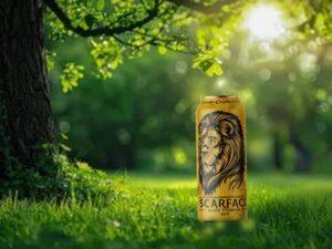 A chilled ultra premium beer in a sleek glass with golden foam, highlighted by soft ambient lighting, showcasing its rich color and luxurious presentation.