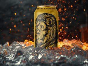 A frosty can of Infusiion Scarface Beer with golden foam