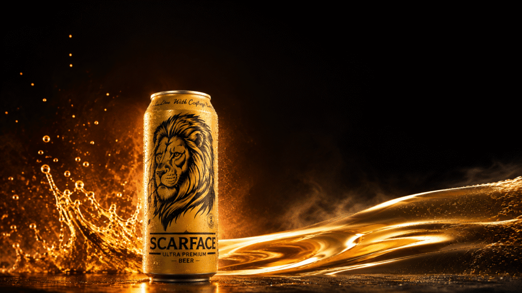 Super strong beer with rich golden color and creamy foam