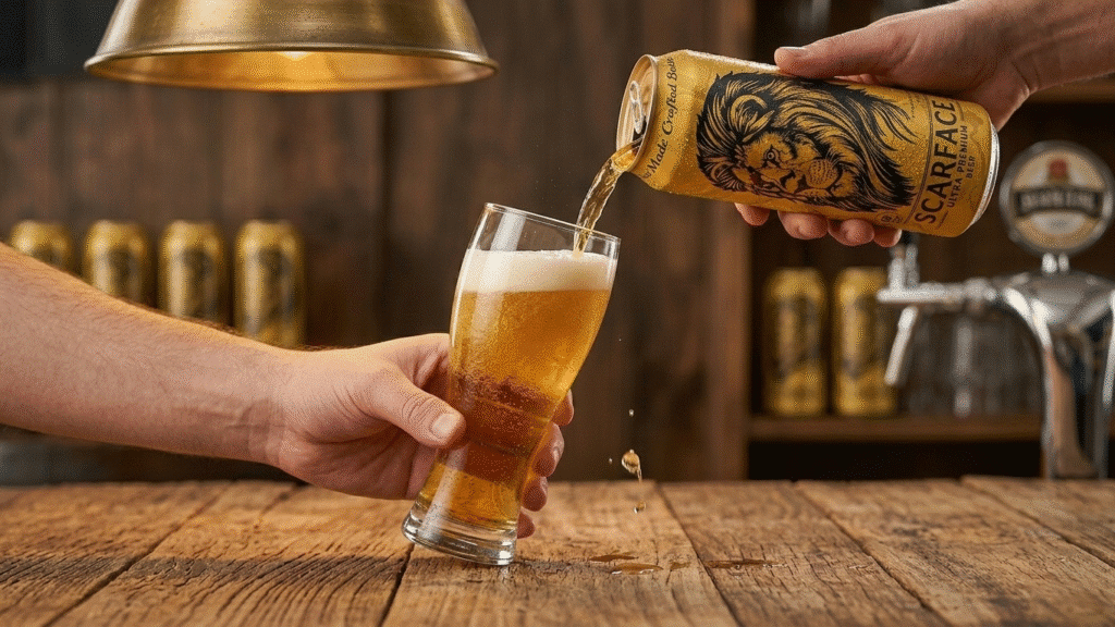 Close-up of the best tasting beer with smooth foam and refreshing golden texture.