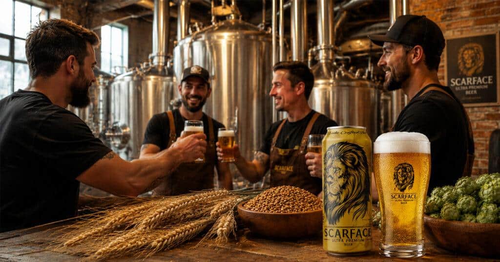 Beer Brewing Process in a modern brewery with stainless steel tanks
